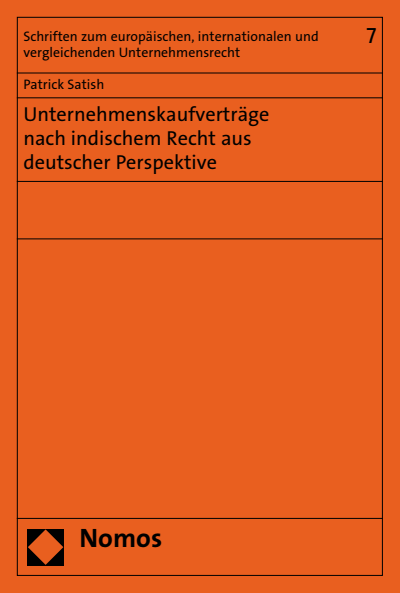 Cover des Buchs: Unternehmenskaufverträge nach indischem Recht aus deutscher Perspektive