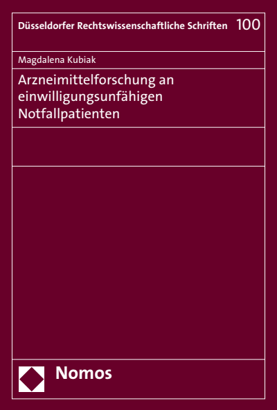 Cover des Buchs: Arzneimittelforschung an einwilligungsunfähigen Notfallpatienten