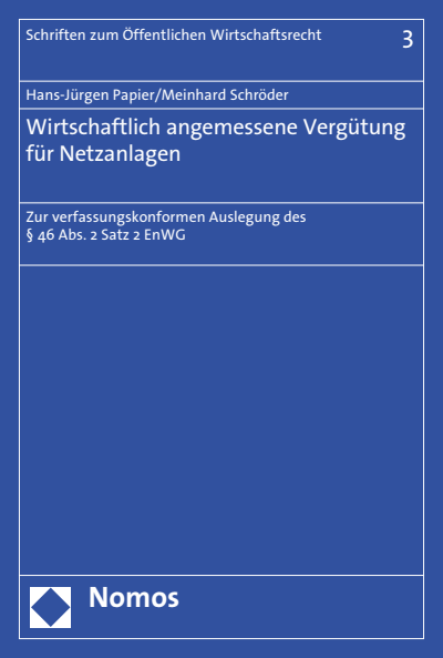Cover of book: Wirtschaftlich angemessene Vergütung für Netzanlagen