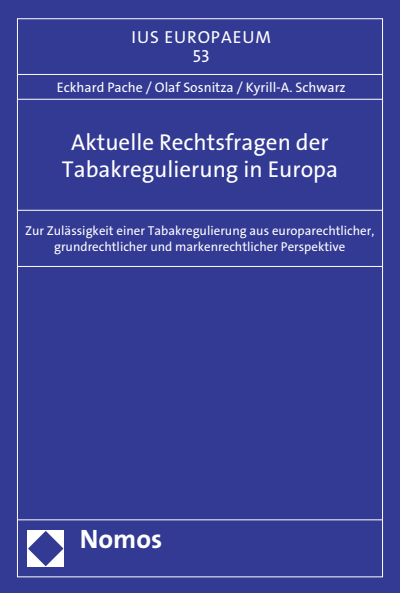 Cover des Buchs: Aktuelle Rechtsfragen der Tabakregulierung in Europa
