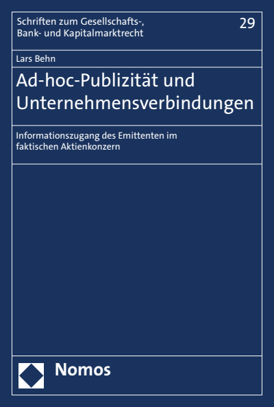 Cover des Buchs: Ad-hoc-Publizität und Unternehmensverbindungen