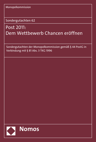 Cover of book: Sondergutachten 62: Post 2011: Dem Wettbewerb Chancen eröffnen