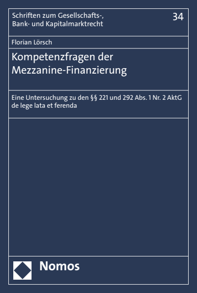 Cover des Buchs: Kompetenzfragen der Mezzanine-Finanzierung