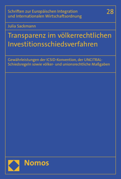Cover des Buchs: Transparenz im völkerrechtlichen Investitionsschiedsverfahren