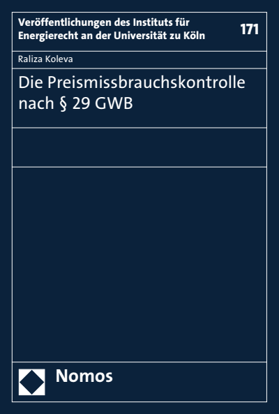 Cover of book: Die Preismissbrauchskontrolle nach § 29 GWB