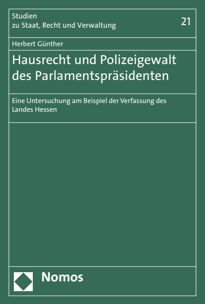 Cover of book: Hausrecht und Polizeigewalt des Parlamentspräsidenten