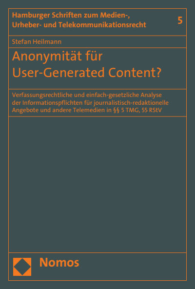 Cover des Buchs: Anonymität für User-Generated Content?