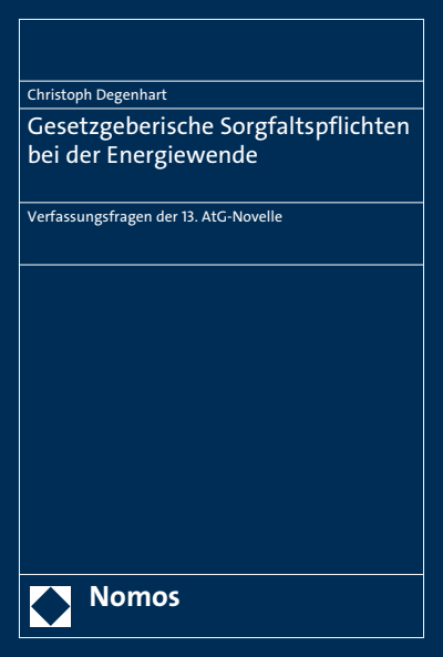 Cover of book: Gesetzgeberische Sorgfaltspflichten bei der Energiewende