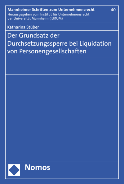 Cover of book: Der Grundsatz der Durchsetzungssperre bei Liquidation von Personengesellschaften