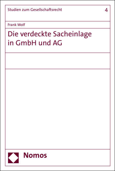 Cover of book: Die verdeckte Sacheinlage in GmbH und AG