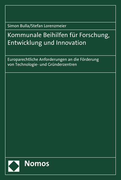 Cover of book: Kommunale Beihilfen für Forschung, Entwicklung und Innovation