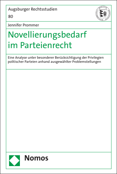 Cover of book: Novellierungsbedarf im Parteienrecht