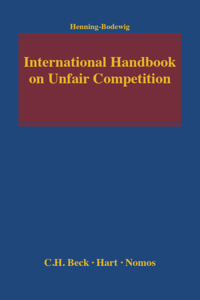 Cover of book: International Handbook on Unfair Competition