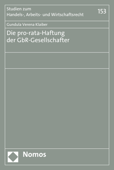 Cover of book: Die pro-rata-Haftung der GbR-Gesellschafter