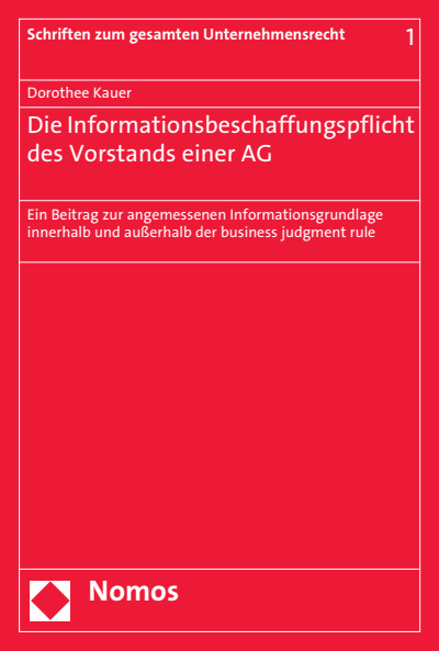Cover of book: Die Informationsbeschaffungspflicht des Vorstands einer AG