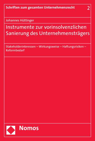 Cover of book: Instrumente zur vorinsolvenzlichen Sanierung des Unternehmensträgers