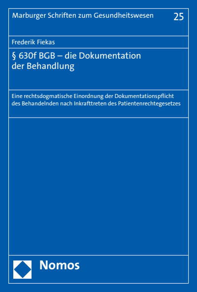Cover des Buchs: § 630f BGB - die Dokumentation der Behandlung