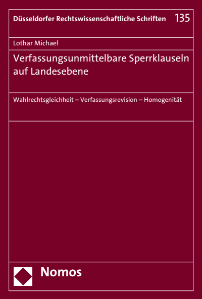 Cover des Buchs: Verfassungsunmittelbare Sperrklauseln auf Landesebene