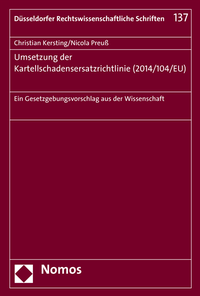 Cover des Buchs: Umsetzung der Kartellschadensersatzrichtlinie (2014/104/EU)