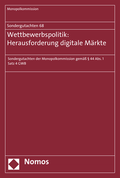 Cover of book: Sondergutachten 68: Wettbewerbspolitik: Herausforderung digitale Märkte