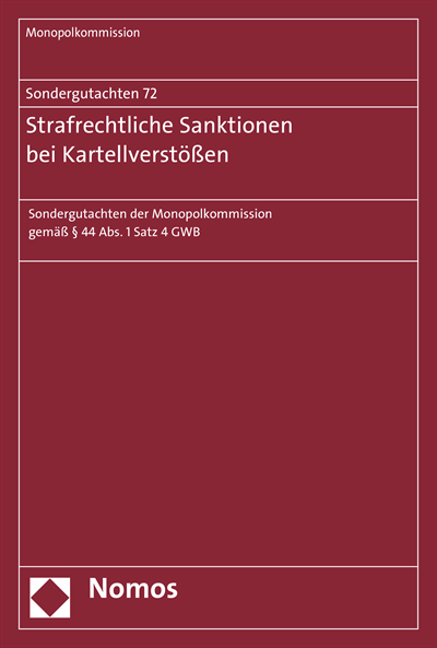 Cover des Buchs: Sondergutachten 72: Strafrechtliche Sanktionen bei Kartellverstößen