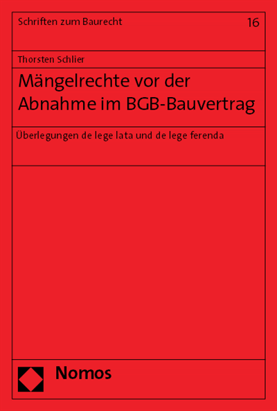 Cover des Buchs: Mängelrechte vor der Abnahme im BGB-Bauvertrag