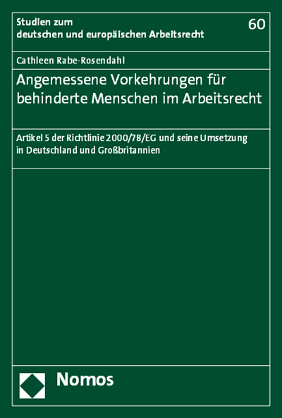 Cover des Buchs: Angemessene Vorkehrungen für behinderte Menschen im Arbeitsrecht