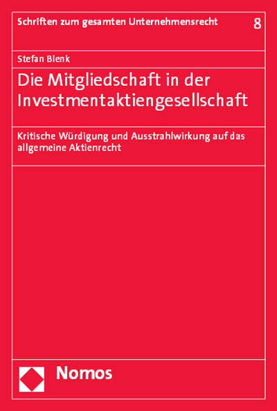 Cover of book: Die Mitgliedschaft in der Investmentaktiengesellschaft
