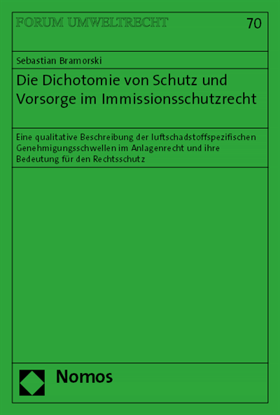 Cover des Buchs: Die Dichotomie von Schutz und Vorsorge im Immissionsschutzrecht