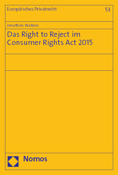 Cover of book: Das Right to Reject im Consumer Rights Act 2015