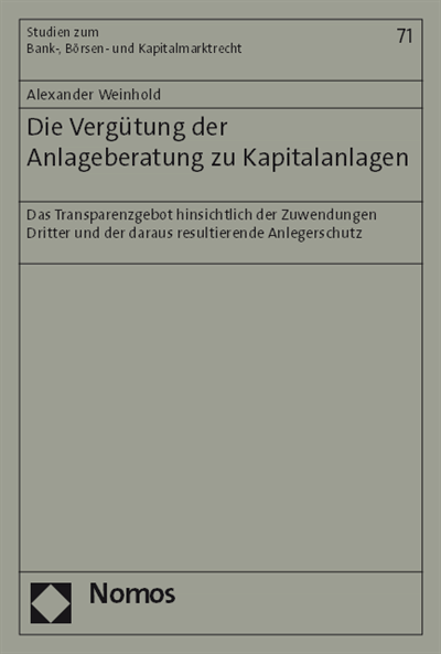 Cover of book: Die Vergütung der Anlageberatung zu Kapitalanlagen