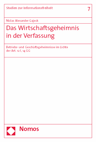 Cover of book: Das Wirtschaftsgeheimnis in der Verfassung