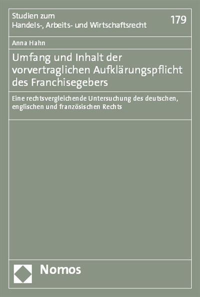 Cover des Buchs: Umfang und Inhalt der vorvertraglichen Aufklärungspflicht des Franchisegebers
