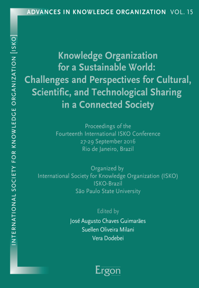 Cover of book: Knowledge Organization for a Sustainable World: Challenges and Perspectives for Cultural, Scientific, and Technological Sharing in a Connected Society