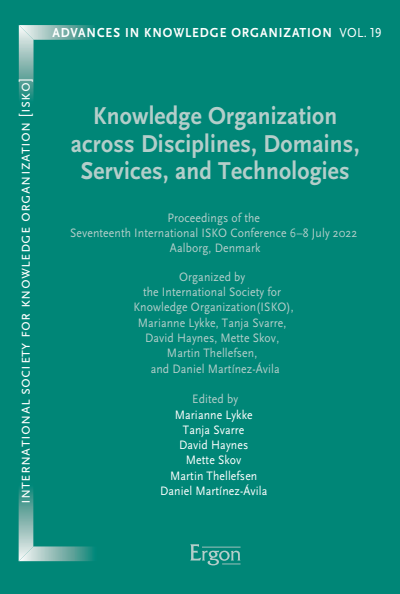 Cover of book: Knowledge Organization across Disciplines, Domains, Services and Technologies