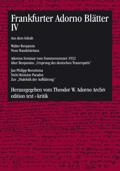 Cover of book: Frankfurter Adorno Blätter IV