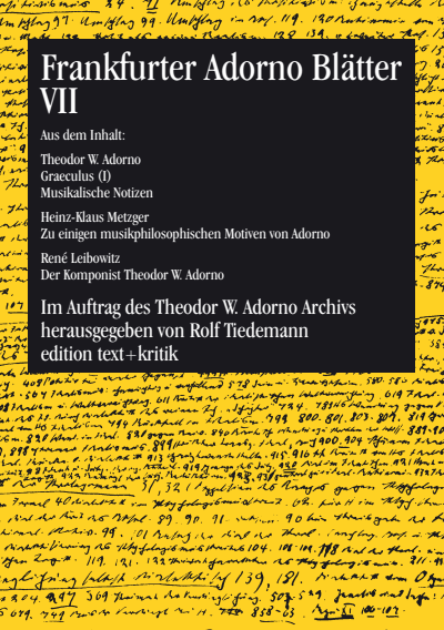 Cover of book: Frankfurter Adorno Blätter VII