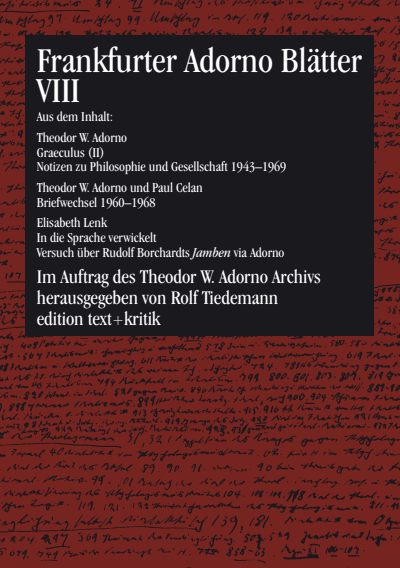 Cover of book: Frankfurter Adorno Blätter VIII