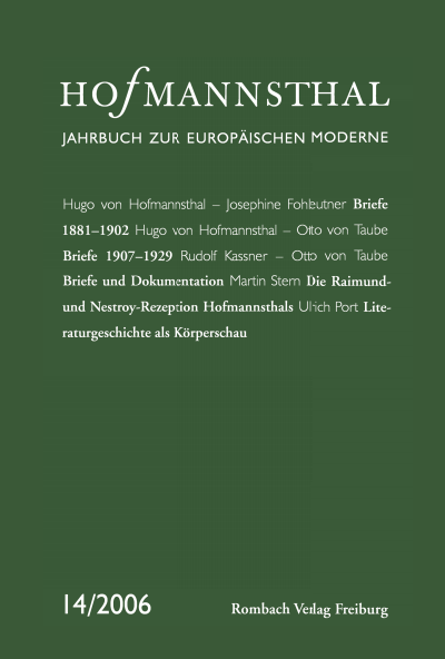 Cover of book: Hofmannsthal Jahrbuch zur Europäischen Moderne